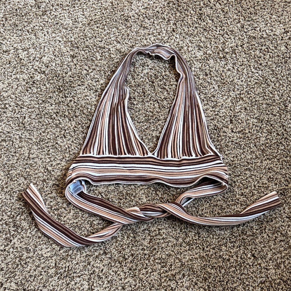 Garage Brand - Brown and White Striped Halter Top